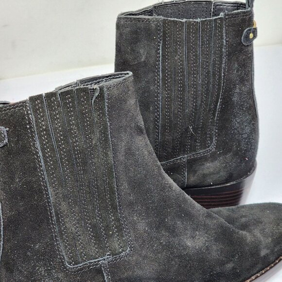 Sam Edelman Size 8.5 Bronson Black Suede Chelsea Boots Stacked Block Heel - Picture 9 of 10